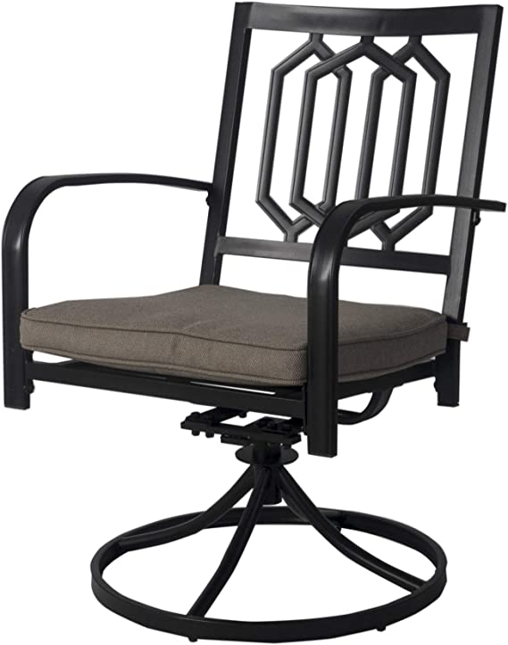 Elegant Swivel Outdoor Lounge Chair
alt text：A stylish outdoor lounge chair with a black metal frame, geometric - patterned backrest, grey cushion, and 360 - degree swivel base. Ideal for patio relaxation. Keywords: outdoor swivel chair, patio furniture, geometric design
