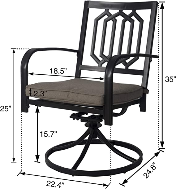 Dimensions of a Swivel Patio Chair
alt text：A diagram showing the precise measurements of a swivel patio chair, including height, width, and seat dimensions. Keywords: patio chair dimensions, outdoor furniture measurements