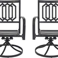 Pair of Contemporary Swivel Patio Chairs
alt text：Two modern swivel patio chairs with distinctive geometric backrests and sturdy bases, perfect for outdoor spaces. Keywords: swivel patio chairs, outdoor seating, geometric design