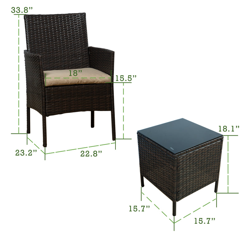 Dimensions of Wicker Outdoor Chair and Side Table
alt text：A diagram displaying the measurements of a wicker outdoor chair and a matching side table, with clear labels for each dimension. Keywords: wicker outdoor furniture, chair dimensions, side table dimensions

