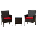 Stylish Wicker Outdoor Seating Set
alt text：An elegant outdoor seating set featuring two wicker chairs with vibrant red cushions and a matching wicker side table, ideal for patio decor. Keywords: wicker outdoor seating, red cushions, patio furniture
