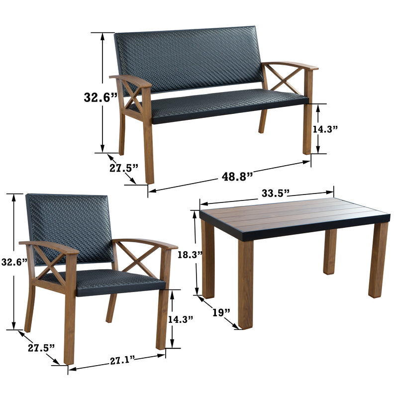 Outdoor Patio Furniture Dimensions
alt text：A diagram showing the measurements of an outdoor patio furniture set, including a loveseat, chair, and coffee table, with detailed dimensions labeled for each piece. Keywords: outdoor patio furniture, furniture dimensions

