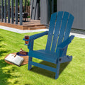 Blue Adirondack Chair for Outdoor Relaxation
alt text：A blue Adirondack chair with a cup holder, placed on a grassy area, accompanied by a book, a slice of cake, and a drink, ideal for outdoor leisure. Keywords: blue Adirondack chair, outdoor relaxation, cup holder