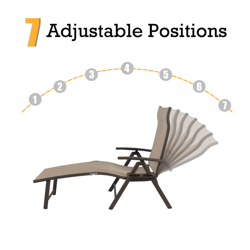 A beige foldable lounge chair that offers 7 adjustable positions for customized comfort. The chair allows users to easily change its angle, making it suitable for various activities like relaxing, reading, or sun - bathing.Beige Foldable Lounge Chair with 7 Adjustable Positions. beige foldable lounge chair, 7 adjustable positions, customizable comfort, outdoor relaxation.