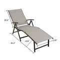 A beige foldable lounge chair with dimensions clearly marked. It has a height of 37.79 inches at the backrest, a length of 48.82 inches from the front edge of the seat to the end of the footrest, and various other measurements noted. The chair also features a detachable cup - holder tray on the side, suitable for outdoor relaxation.Beige Foldable Lounge Chair with Dimensions. beige foldable lounge chair, outdoor lounge chair, chair dimensions, detachable cup - holder.