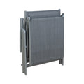 A gray foldable lounge bed in a folded-up position, ready for storage or transport. The chair features a sturdy frame and a woven fabric surface, ideal for outdoor relaxation when unfolded. gray foldable lounge bed, easy storage, outdoor lounge chair, foldable design.

