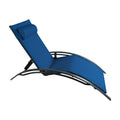 Comfortable Blue Lounge Chair with Headrest
alt text：A single blue lounge chair with a headrest, showcasing its sleek design and comfortable structure, ideal for outdoor relaxation. Keywords: blue lounge chair, headrest, outdoor relaxation