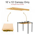 10' x 13' Pergola Canopy
A 10' x 13' beige pergola canopy shown in rolled - up and deployed states, with a note indicating "No Pergola Frame Included". Keywords: pergola canopy, 10' x 13', no frame included
