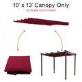 10' x 13' Pergola Canopy
A 10' x 13' maroon - colored pergola canopy shown in rolled - up and deployed states, with a note indicating "No Pergola Frame Included". Keywords: pergola canopy, 10' x 13', no frame included