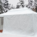 Title: Winter Gazebo Cover in Snowy Forest - Durable Outdoor Protection
Alt Text: White winter gazebo cover set up in a snowy forest, protecting against harsh weather with rolled-up window flaps.
Keywords: winter gazebo cover, snowy forest gazebo, outdoor winter protection, durable gazebo cover, winter camping shelter, snow-resistant gazebo, outdoor gazebo accessories
