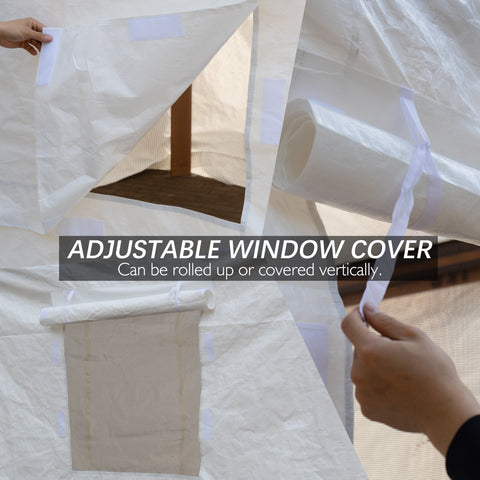Title: Adjustable Tent Window Cover for Camping - Roll-Up or Vertical Design
Alt Text: Adjustable tent window cover being rolled up, showcasing its vertical design with mesh window for camping ventilation.
Keywords: adjustable window cover, tent window cover, roll-up tent window, camping tent accessories, vertical window cover, tent ventilation, outdoor camping gear
