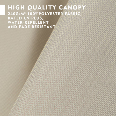 Close - up of a high - quality umbrella canopy fabric. Made of 240g/m² 100% polyester, it's UV rated, water - repellent, and fade - resistant.
Detailed view of an umbrella canopy material, highlighting its high - quality features: 240g/m² polyester, UV protection, water - repellency, and fade resistance.“High - Quality Umbrella Canopy: Polyester with UV & Water Resistance”，“Discover the Premium Umbrella Canopy: Fade - Resistant & Water - Repellent”umbrella canopy, high - quality canopy, 240g/m² polyester,