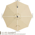 Top - down view of a 11 - foot beige patio umbrella canopy, designed to create a more comfortable outdoor environment.
A 11 - ft canopy of an outdoor umbrella shown from above, emphasizing comfort in the outdoor setting. 11 FT Patio Umbrella Canopy for Comfortable Outdoors. 11 - Foot Canopy: Enhance Your Outdoor Comfort. 11 ft umbrella canopy, patio umbrella, outdoor umbrella, comfortable outdoor environment, beige umbrella canopy