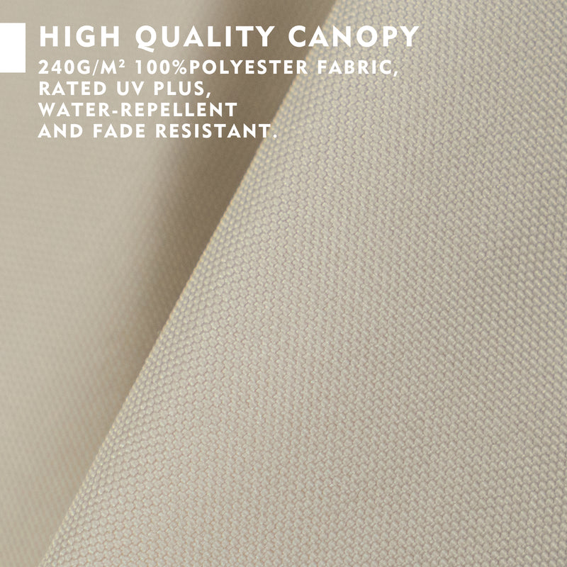 Close - up of a high - quality umbrella canopy fabric. Made of 240g/m² 100% polyester, it's UV rated, water - repellent, and fade - resistant.
Detailed view of an umbrella canopy material, highlighting its high - quality features: 240g/m² polyester, UV protection, water - repellency, and fade resistance.“High - Quality Umbrella Canopy: Polyester with UV & Water Resistance”，“Discover the Premium Umbrella Canopy: Fade - Resistant & Water - Repellent”umbrella canopy, high - quality canopy, 240g/m² polyester,
