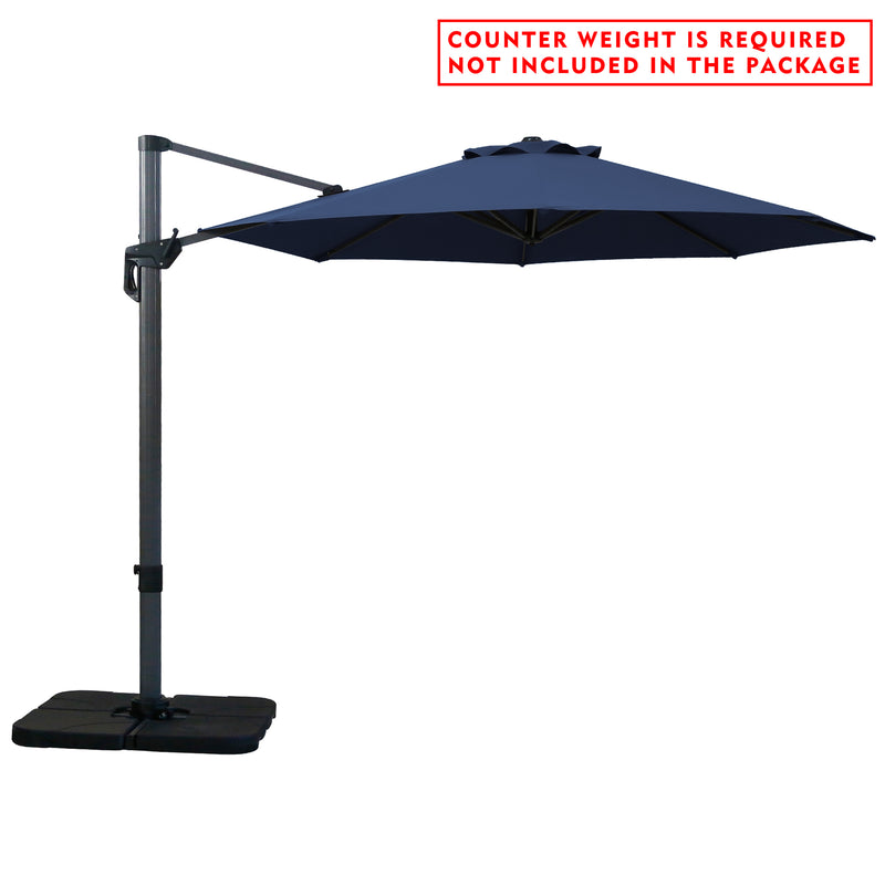 A navy blue cantilever patio umbrella with a dark - colored stand. Note: Counter weight is required and not included in the package.
Outdoor offset umbrella in navy blue, featuring a metal frame and base. Counter weight needed, not part of the package. Cantilever Patio Umbrella: Counter Weight Not Included. Outdoor Offset Umbrella: Counter Weight Required. cantilever umbrella, patio umbrella, offset umbrella, outdoor umbrella, counter weight, navy blue umbrella
