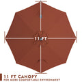 Top - down view of a 11 - foot red patio umbrella canopy, designed to create a more comfortable outdoor environment.
A 11 - ft canopy of an outdoor umbrella shown from above, emphasizing comfort in the outdoor setting.“11 FT Patio Umbrella Canopy for Comfortable Outdoors”
“11 - Foot Canopy: Enhance Your Outdoor Comfort”11 ft umbrella canopy, patio umbrella, outdoor umbrella, comfortable outdoor environment, red umbrella canopy
