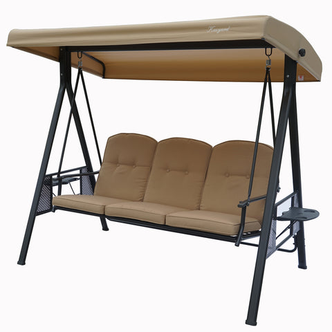 Outdoor Swing Bench with Canopy
An outdoor swing bench featuring a beige canopy and matching beige cushions, equipped with side mesh pockets and a cup holder. Ideal for creating a comfortable and shaded spot in the patio or garden.

