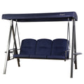Outdoor Swing Bench with Navy Canopy and Cushions
An outdoor swing bench with a navy - colored canopy and matching navy cushions, branded "Kinyard". It features a sturdy metal frame, side mesh pockets, and cup holders, perfect for relaxing outdoors.