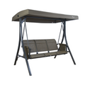 A taupe-colored outdoor swing chair by Kozyard. The swing features a sturdy black metal frame, a canopy for shade, and a three-seater bench with taupe fabric. It's a comfortable and stylish piece of outdoor furniture ideal for relaxation. Kozyard Taupe Outdoor Swing Chair for Relaxing.
Kozyard swing chair, outdoor swing, taupe swing, black metal frame, outdoor relaxation