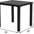 Dimensions of a Black Outdoor Square Table
alt text：A diagram displaying the measurements of a black outdoor square table, with all sides and height marked as 18 inches. Keywords: outdoor table dimensions, square patio table
