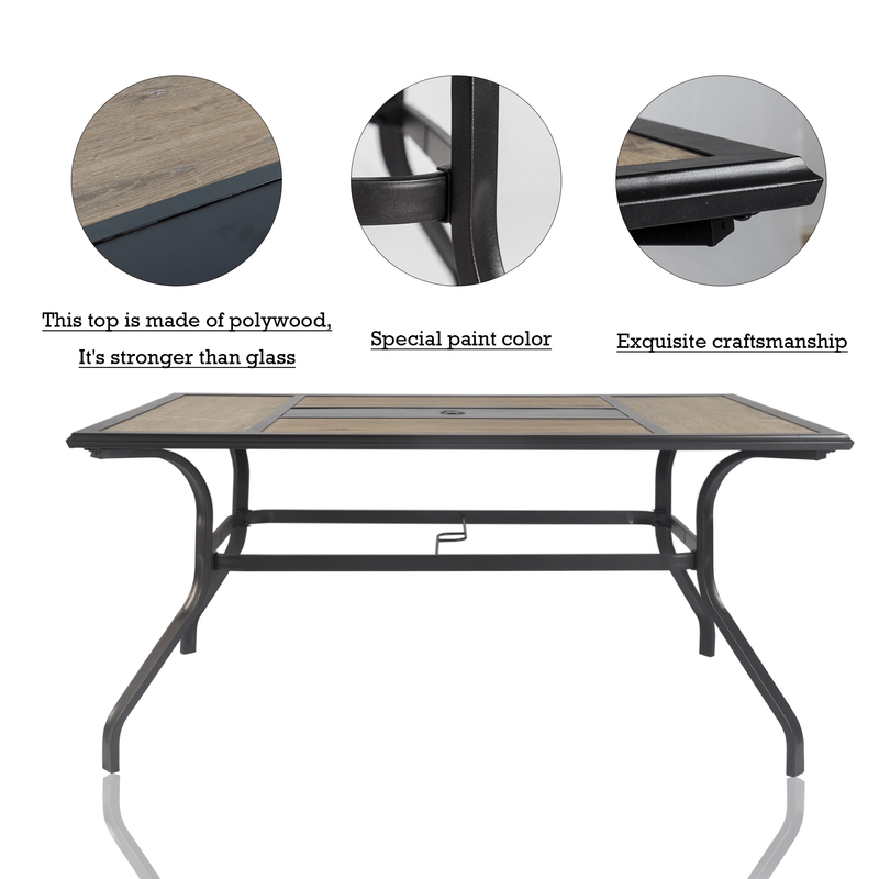 Outdoor Patio Table with Polywood Top Details
An outdoor patio table with close - up shots highlighting its polywood top, special paint color, and exquisite craftsmanship. Keywords: outdoor patio table, polywood top, craftsmanship