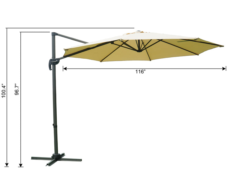 Kozyard 10' Offset Cantilever Hanging Patio Umbrella Large Market Style for Outdoor Balcony (3 Color Options)