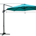 A side - view diagram of a blue cantilever patio umbrella with precise measurements. The height from the base to the top of the pole is 100.4 inches, the height from the base to the connection point of the canopy is 96.7 inches, and the width of the canopy is 116 inches. Blue Cantilever Patio Umbrella: Detailed Dimensions. Outdoor Offset Umbrella: Size Specifications in Inches. blue patio umbrella, cantilever umbrella, outdoor umbrella, umbrella dimensions, 100.4 - inch height, 96.7 - inch height, 116'