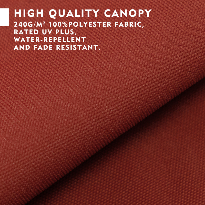 Close - up of a high - quality umbrella canopy fabric. Made of 240g/m² 100% polyester, it's UV rated, water - repellent, and fade - resistant.
Detailed view of an umbrella canopy material, highlighting its high - quality features: 240g/m² polyester, UV protection, water - repellency, and fade resistance.“High - Quality Umbrella Canopy: Polyester with UV & Water Resistance”，“Discover the Premium Umbrella Canopy: Fade - Resistant & Water - Repellent”umbrella canopy, high - quality canopy, 240g/m² polyester,