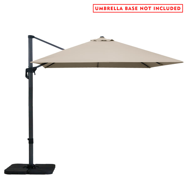 Title: Beige Cantilever Patio Umbrella - Base Not Included
Alt Text: Beige cantilever patio umbrella with a square canopy, supported by a side pole (umbrella base not included).
Keywords: cantilever patio umbrella, beige outdoor umbrella, square canopy umbrella, side pole umbrella, patio shade, outdoor umbrella, garden shade solution


