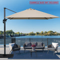 Title: Lakeside Patio Set with Beige Cantilever Umbrella - Base Not Included
Alt Text: Lakeside patio set with wicker furniture, gray cushions, and a beige cantilever umbrella (base not included), featuring a floral centerpiece.
Keywords: lakeside patio set, beige cantilever umbrella, wicker outdoor furniture, gray cushioned seating, patio shade, outdoor decor, garden seating
