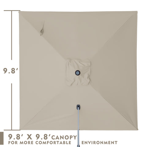 Title: 9.8' x 9.8' Beige Patio Umbrella Canopy for Outdoor Comfort
Alt Text: Beige patio umbrella with a 9.8' x 9.8' square canopy, designed for a comfortable outdoor environment.
Keywords: 9.8x9.8 patio umbrella, beige umbrella canopy, outdoor shade, square patio umbrella, comfortable patio shade, garden umbrella, outdoor decor