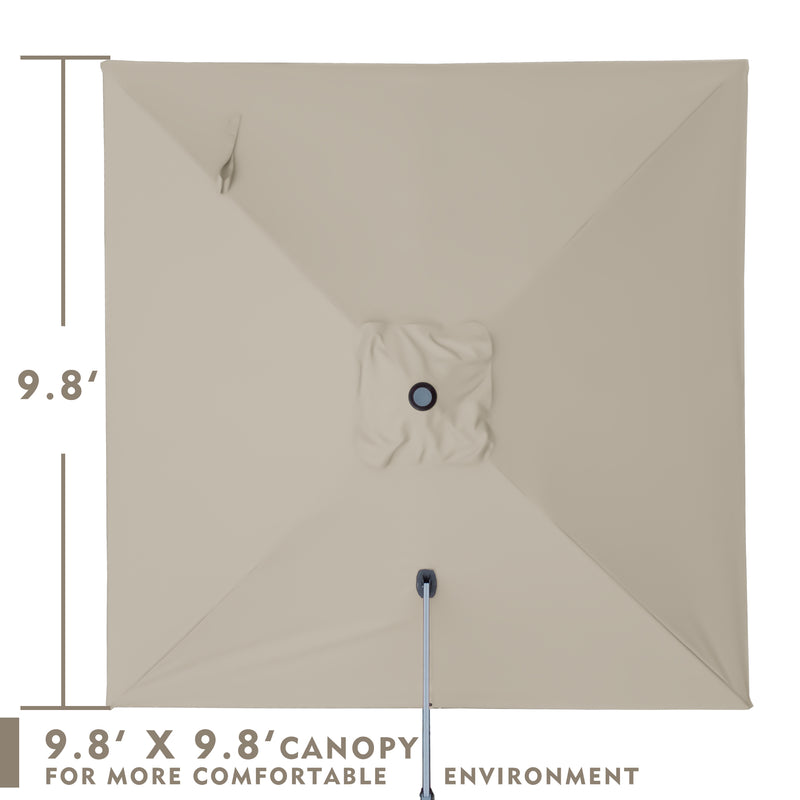 Title: 9.8' x 9.8' Beige Patio Umbrella Canopy for Outdoor Comfort
Alt Text: Beige patio umbrella with a 9.8' x 9.8' square canopy, designed for a comfortable outdoor environment.
Keywords: 9.8x9.8 patio umbrella, beige umbrella canopy, outdoor shade, square patio umbrella, comfortable patio shade, garden umbrella, outdoor decor