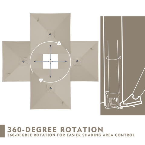 Title: 360-Degree Rotating Patio Umbrella for Easy Shading Control
Alt Text: Diagram of a patio umbrella with 360-degree rotation feature, showing canopy movement and foot pedal for easy shading control.
Keywords: 360-degree patio umbrella, rotating outdoor umbrella, easy shading control, adjustable patio shade, outdoor umbrella rotation, garden shade, patio decor