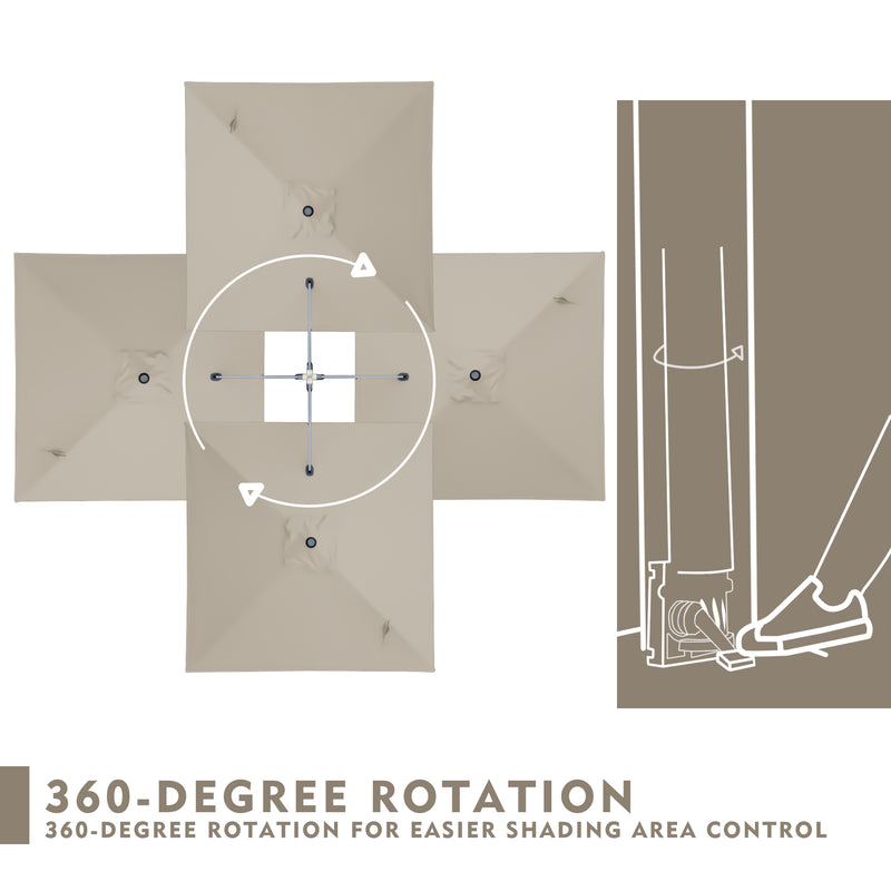 Title: 360-Degree Rotating Patio Umbrella for Easy Shading Control
Alt Text: Diagram of a patio umbrella with 360-degree rotation feature, showing canopy movement and foot pedal for easy shading control.
Keywords: 360-degree patio umbrella, rotating outdoor umbrella, easy shading control, adjustable patio shade, outdoor umbrella rotation, garden shade, patio decor
