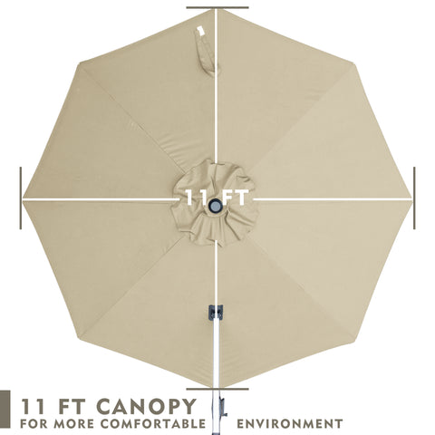 Top - down view of a 11 - foot beige patio umbrella canopy, designed to create a more comfortable outdoor environment.
A 11 - ft canopy of an outdoor umbrella shown from above, emphasizing comfort in the outdoor setting. 11 FT Patio Umbrella Canopy for Comfortable Outdoors. 11 - Foot Canopy: Enhance Your Outdoor Comfort. 11 ft umbrella canopy, patio umbrella, outdoor umbrella, comfortable outdoor environment, beige umbrella canopy