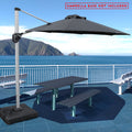 A stylish outdoor offset umbrella in gray provides shade over a picnic table on a deck with a stunning ocean and mountain backdrop. The umbrella is mounted on a base, but a notice in red text states "UMBRELLA BASE NOT INCLUDED". The deck has additional white benches, and the overall setting is bright and inviting.
Gray Cantilever Patio Umbrella: Scenic Outdoor Shade, Base Not Included
Outdoor Offset Umbrella: Enjoy the View, Base Not Included.
cantilever patio umbrella, offset umbrella, gray umbrella