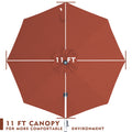Top - down view of a 11 - foot red patio umbrella canopy, designed to create a more comfortable outdoor environment.
A 11 - ft canopy of an outdoor umbrella shown from above, emphasizing comfort in the outdoor setting.“11 FT Patio Umbrella Canopy for Comfortable Outdoors”
“11 - Foot Canopy: Enhance Your Outdoor Comfort”11 ft umbrella canopy, patio umbrella, outdoor umbrella, comfortable outdoor environment, red umbrella canopy

