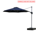 A navy blue - colored cantilever patio umbrella with a sleek silver - gray pole. The umbrella is open, showcasing its wide canopy. A black handle is visible on the pole for adjusting the umbrella. The image has a red text at the top stating "UMBRELLA BASE NOT INCLUDED". Navy Blue Cantilever Patio Umbrella: Base Not Included. Outdoor Offset Umbrella: Stylish Design, Base Not Included. cantilever patio umbrella, offset umbrella, navy blue umbrella, umbrella base not included, outdoor umbrella