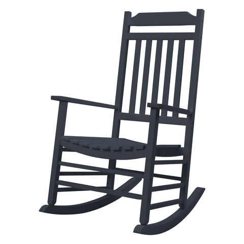 Dark Gray Wooden Rocking Chair
A dark gray wooden rocking chair with a classic design, featuring vertical slats on the backrest, armrests, and a slatted seat. Ideal for adding a touch of traditional style to outdoor or indoor spaces.