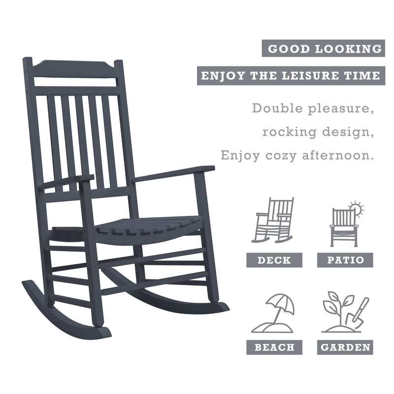 Kozyard High Back Slat Porch Rocking Chair, Solid Wood Rocker for Outdoor Or Indoor Use (4 Colors Options)