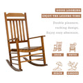 wooden rocking chair designed for leisure, with the tagline "GOOD LOOKING ENJOY THE LEISURE TIME". It highlights the rocking design for relaxation, suitable for deck, patio, beach, and garden settings.