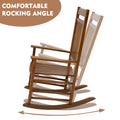 wooden rocking chair showcasing its comfortable rocking angle. The design emphasizes smooth rocking motion, ideal for relaxation in various outdoor or indoor settings.

