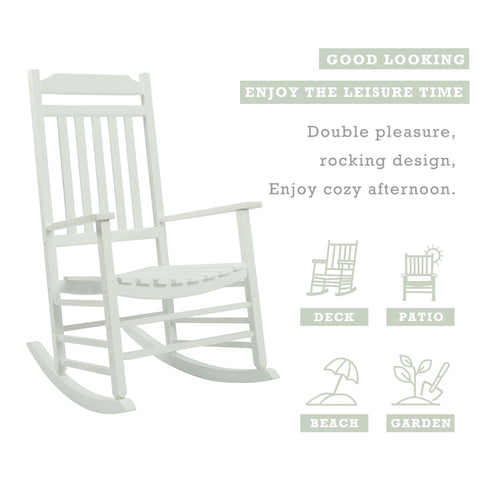 Kozyard High Back Slat Porch Rocking Chair, Solid Wood Rocker