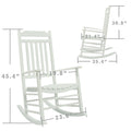 Kozyard wooden rocking chair in black with detailed measurements shown, crafted from durable wood, suitable for comfortable seating on patios, porches and outdoor relaxation areas.