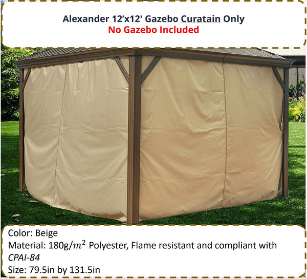 Kozyard Alexander 12'x12' Gazebo Curtain Set (2 Color Options)