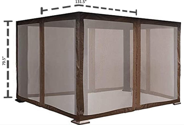 Mosquito - net for Gazebo with Dimensions 131.5" x 79.5". Mesh Netting for Gazebo, Brown - framed and Protective. Protective Mesh Net for Your Gazebo. Gazebo Netting: Keep Bugs Out with Ease. gazebo net, mosquito net for gazebo, mesh netting, outdoor gazebo accessory, bug - proof net, gazebo protection net