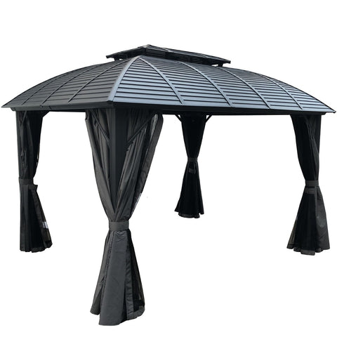 Outdoor Gazebo with Curtains
A black outdoor gazebo with a slatted roof and draped gray curtains, designed for outdoor patio use. Keywords: outdoor gazebo, curtains, patio furniture