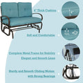 A glider chair with 4 - inch thick blue cushions, offering soft and comfortable seating. It features a sturdy metal frame for stability, with elegant and smooth lines. The chair also provides a sturdy and smooth gliding motion thanks to its strong bearings.Blue - Cushioned Glider Chair: Comfort and Sturdiness. blue - cushioned glider chair, 4 - inch thick cushions, metal frame, smooth gliding motion, comfortable seating.