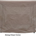 A beige - colored cover designed to protect a swing chair. The cover completely encloses the swing chair, providing full - coverage protection from the elements. It is labeled "Swing Chair Cover" at the bottom. All - Weather Protection Swing Chair Cover. swing chair cover, outdoor furniture cover, beige - colored cover, weather - resistant cover, swing protection