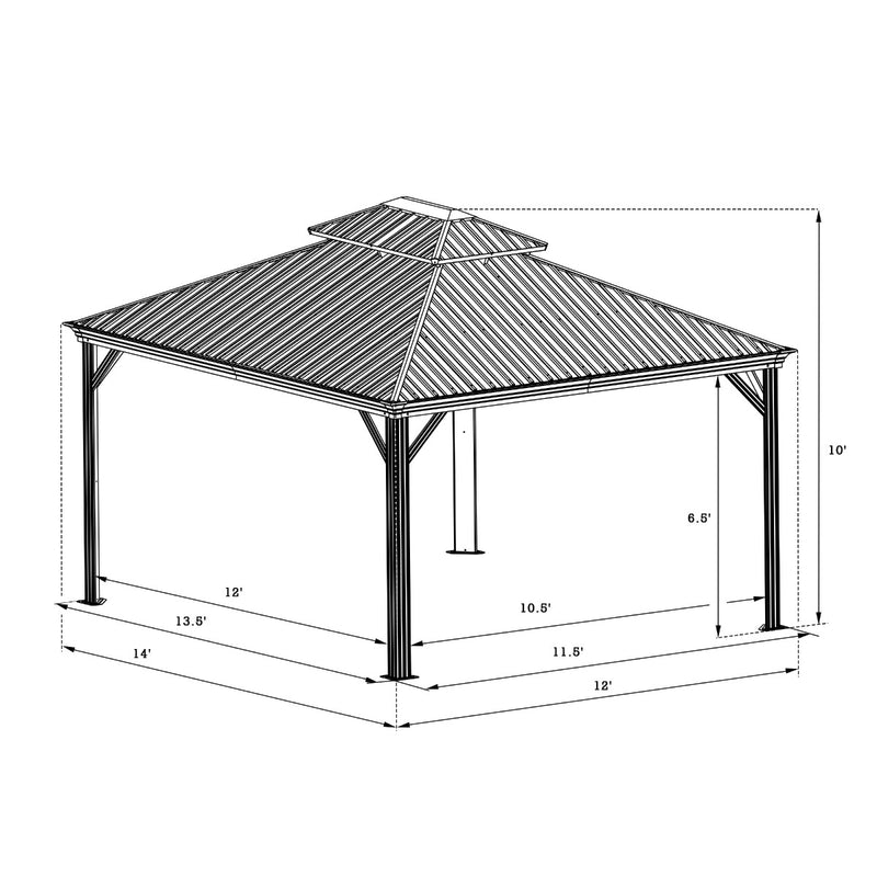 Kozyard Alexander 12' X 14' Hardtop Gazebo, Aluminum Metal Gazebo with Galvanized Steel Double Roof Canopy, Curtain and Netting, Permanent Gazebo Pavilion for Patio, Backyard, Deck, Lawn (Brown)